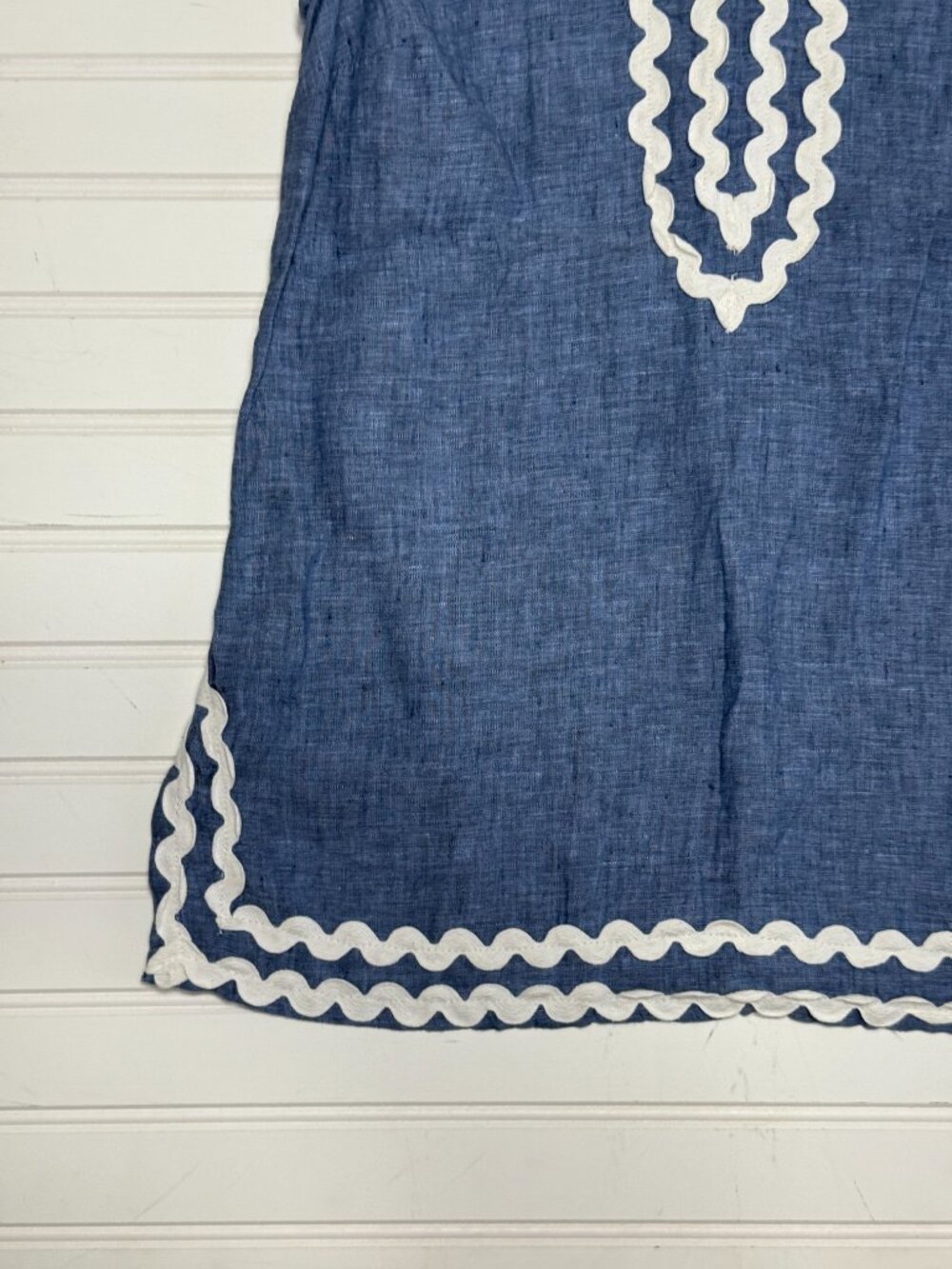 Charter Club Blue Linen Tunic Top White Trim Petite Small - Picture 5 of 7